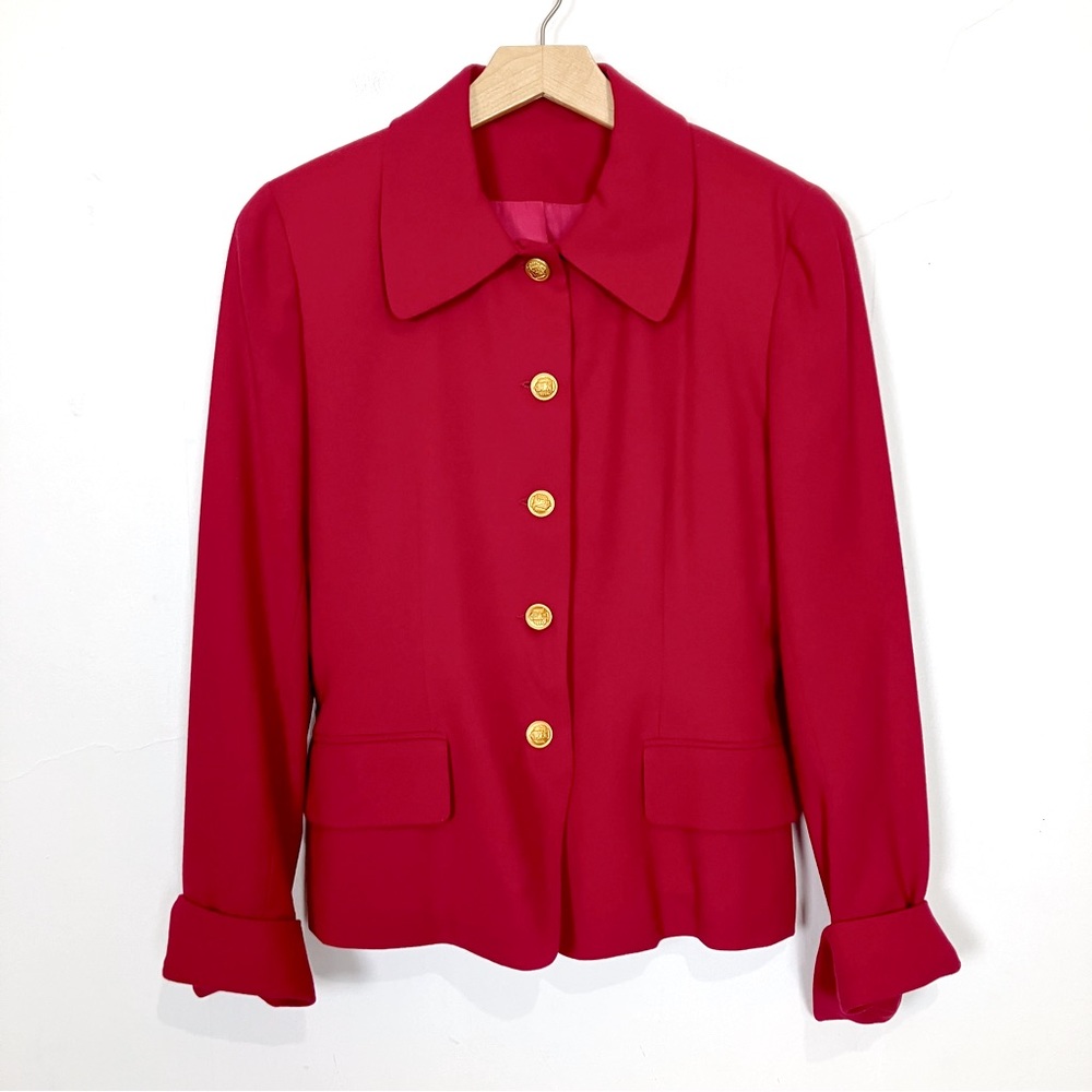 Vintage pure wool red blazer blouse gold buttons equestrian luxury union